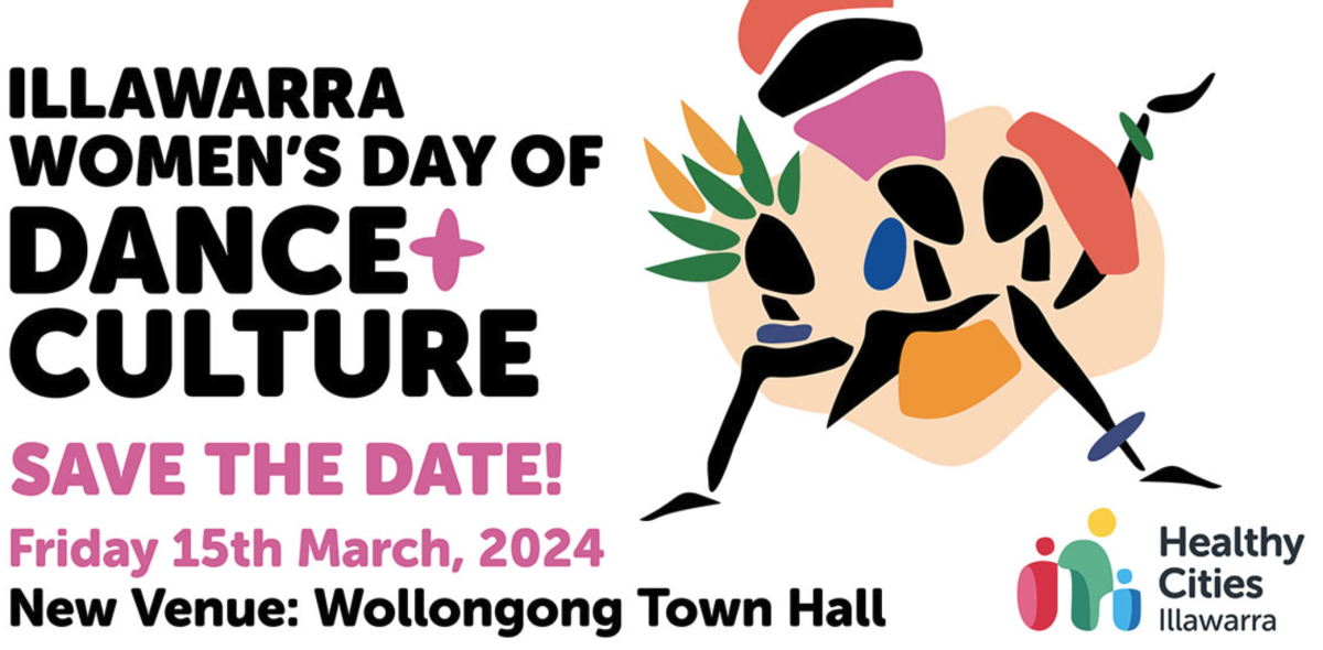 Banner for Illawarra Women's Day of Dance and Culture featuring stylised illustration of dance